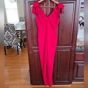 Aqua Vibrant Red Jumpsuit with Bow Straps